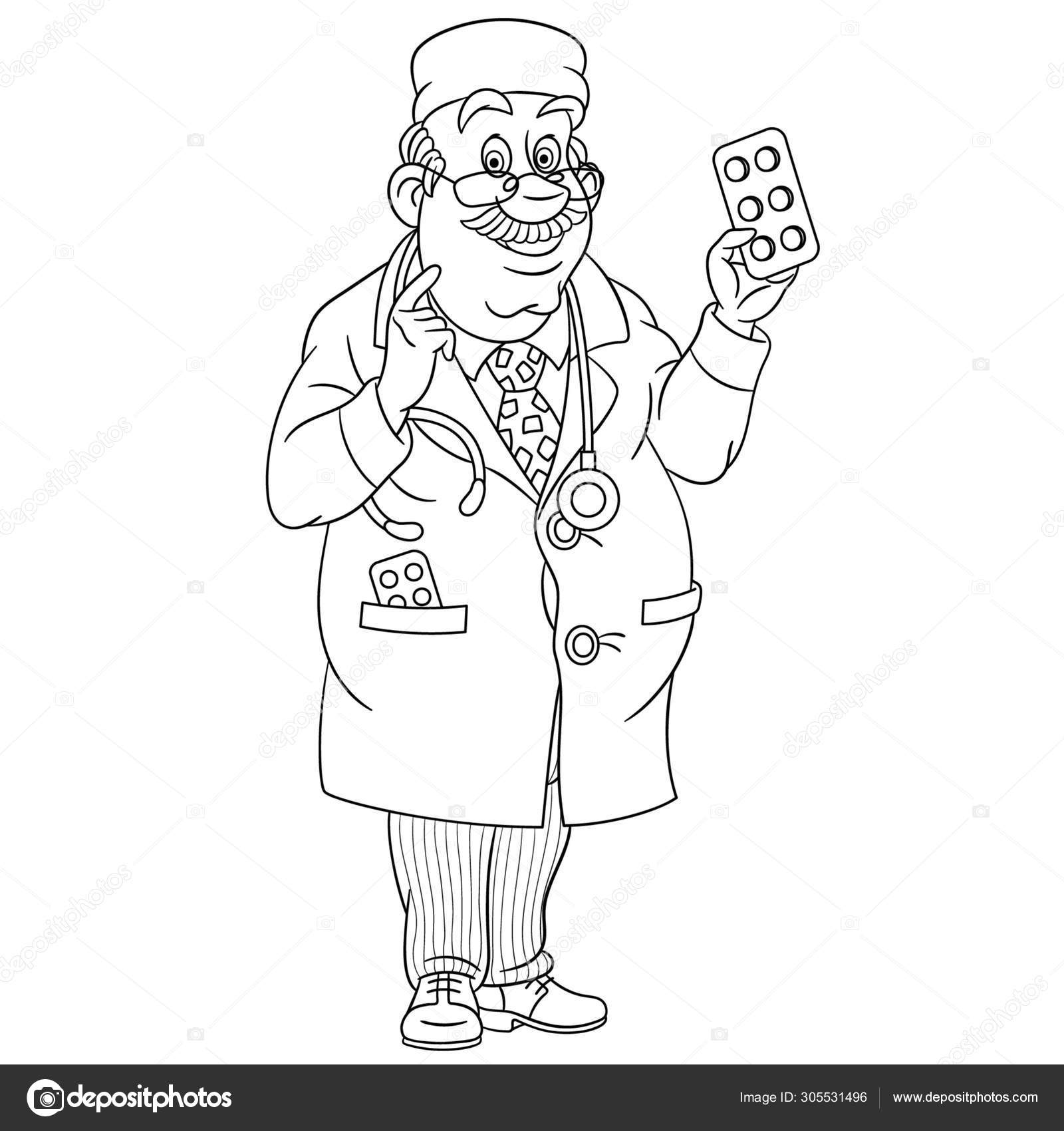 Página para colorir com médico médico doc imagem vetorial de Sybirko©  305531496